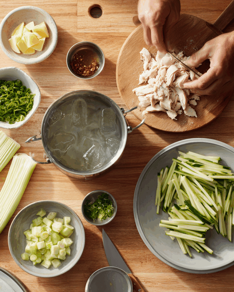 Bang Bang Style Thai Chicken served with rice noodles