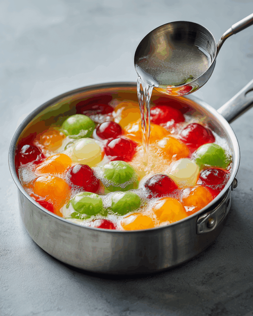 Unmolding agar jelly fruit cake from mold