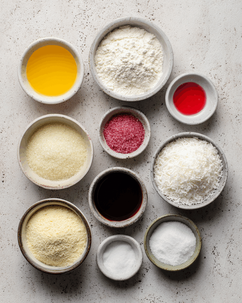 Sticky Rice Layer Cake ingredients flat lay on marble