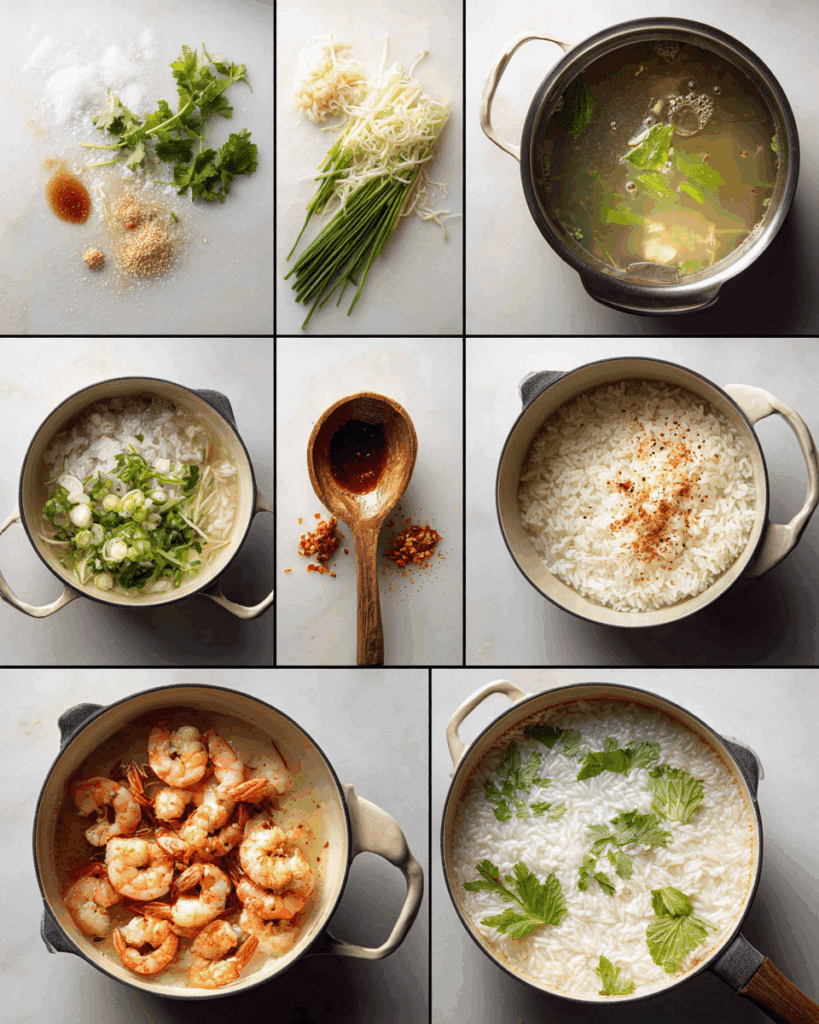 Meal prep containers for Thai Breakfast Rice Soup with Shrimp