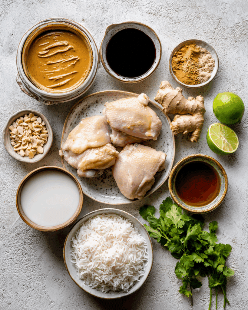 Thai Peanut Chicken Bake ingredients laid out