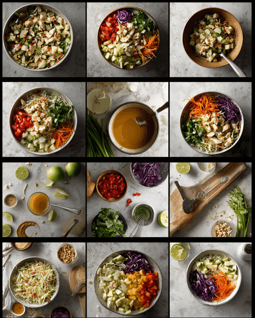 Tossing Thai Chicken Salad with Apples and Peanut Dressing