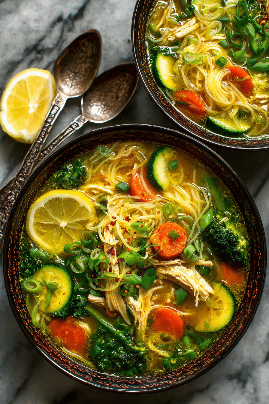 Turmeric Chicken Soup with golden broth and fresh herbs