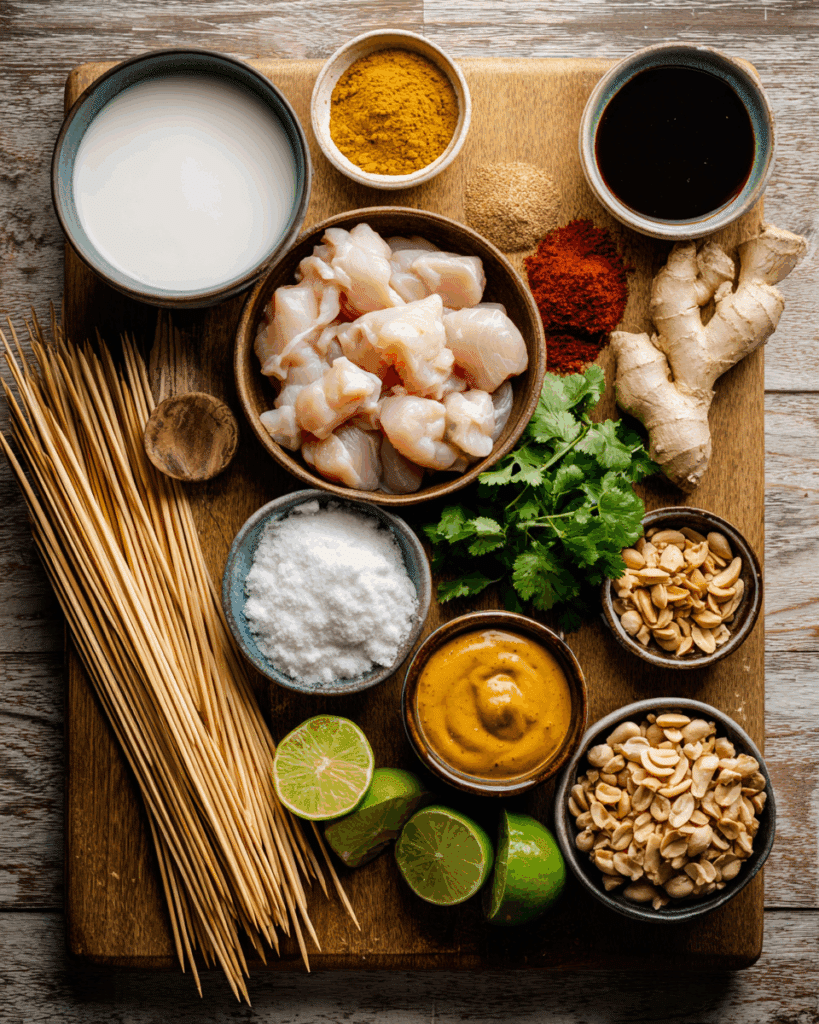 Chicken satay marinade with coconut milk and curry paste