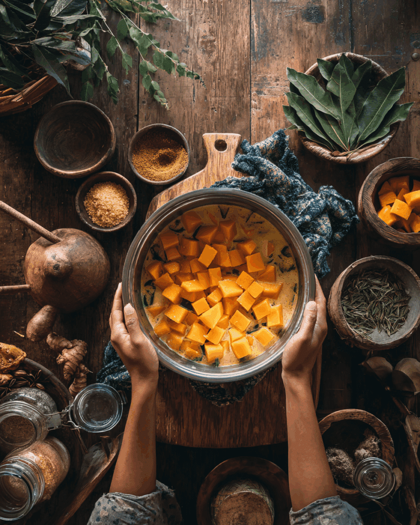 Healthy pumpkin in coconut milk dessert