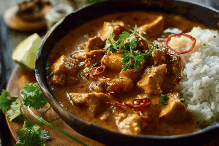 massaman chicken curry in bowl