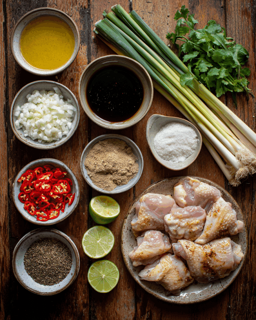 Thai BBQ Chicken marinade ingredients fresh on table