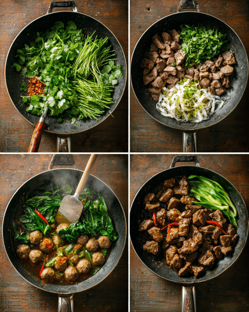 Simmering Thai Beef Noodle Soup broth with spices
