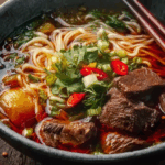 Thai Beef Noodle Soup with fresh herbs and tender beef