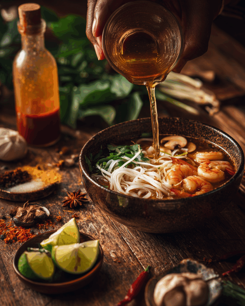 Thai Tom Yum Soup served with side dishes.