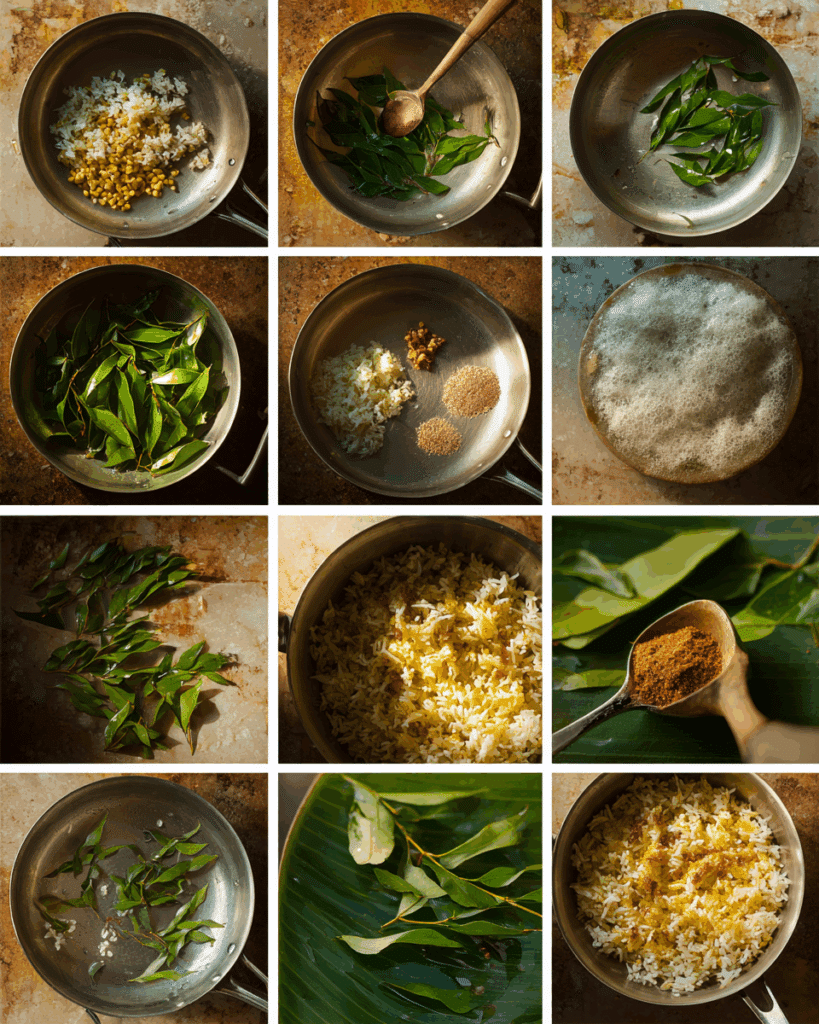 Frying betel leaves and spices in oil