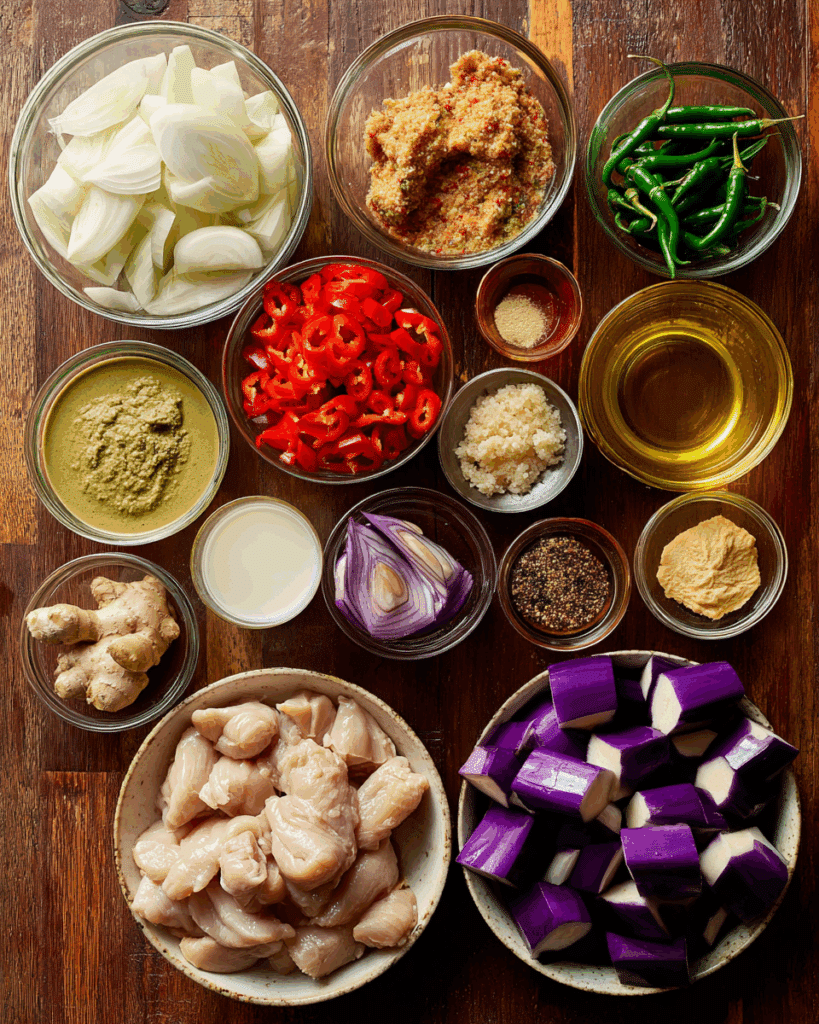 Ingredients for Thai Chicken and Eggplant Curry.