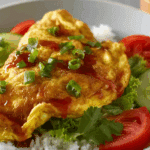 Authentic Thai Omelette Salad with crispy egg and fresh vegetables