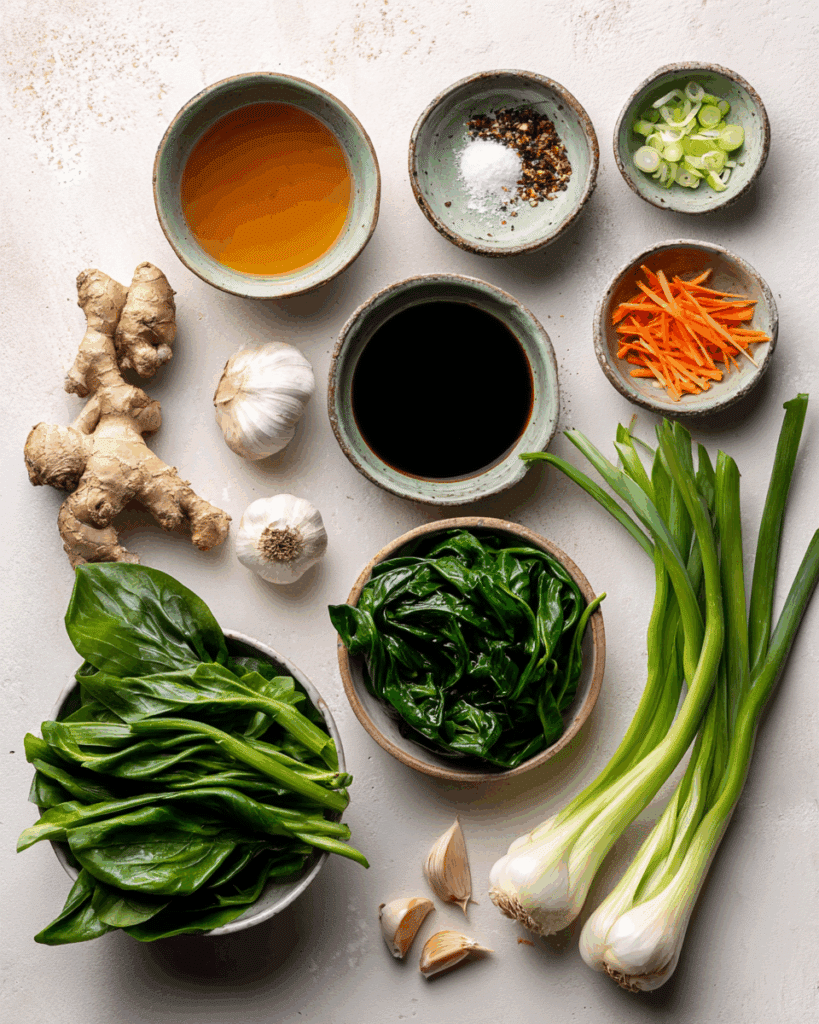 Ingredients for Clear Soup with Water Spinach recipe