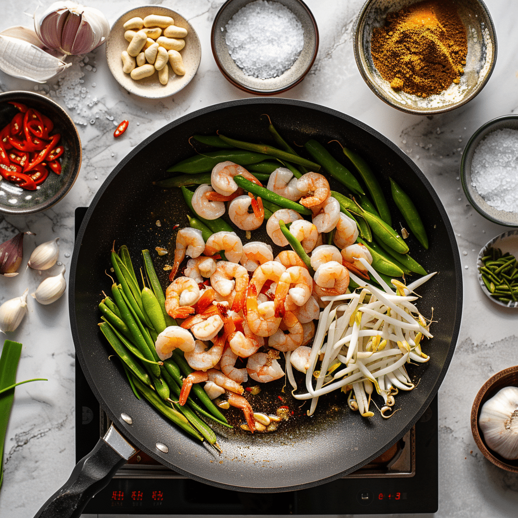 Stir-frying Thai Stink Beans with Shrimp