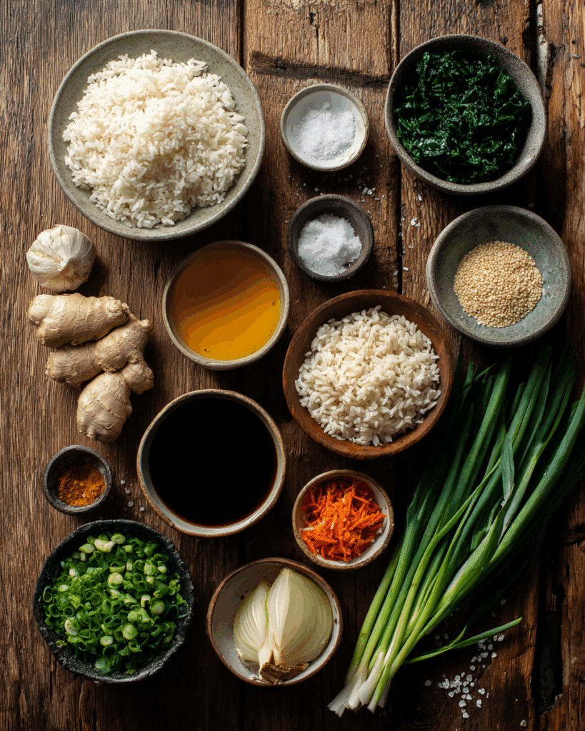 Ingredients for Thai Spiced Rice Bowls flat lay
