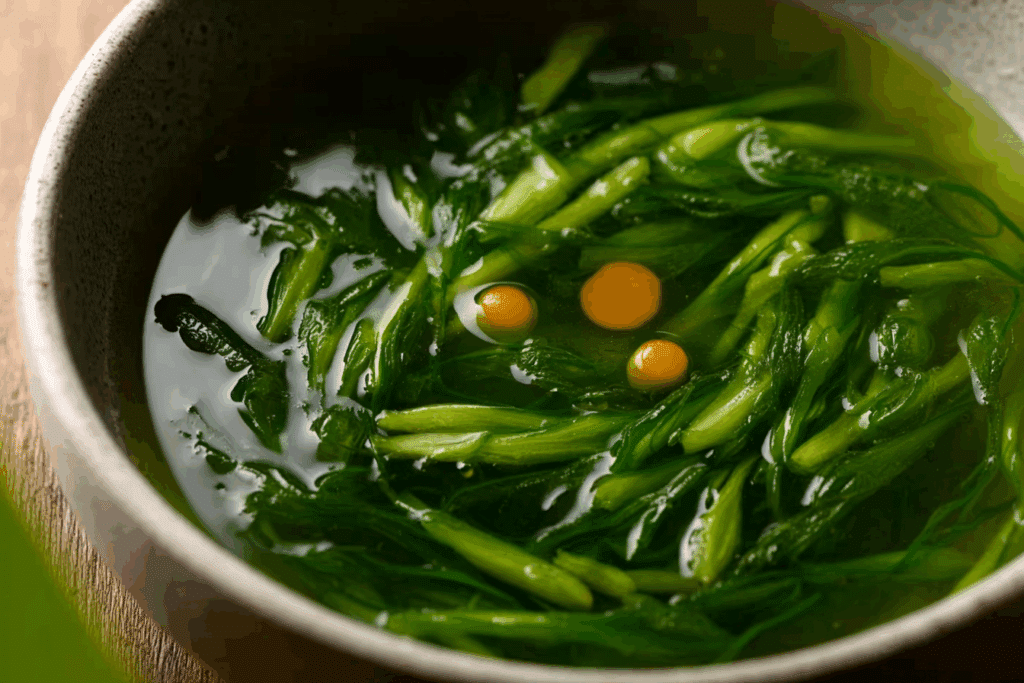 Finished Clear Soup with Water Spinach in a bowl