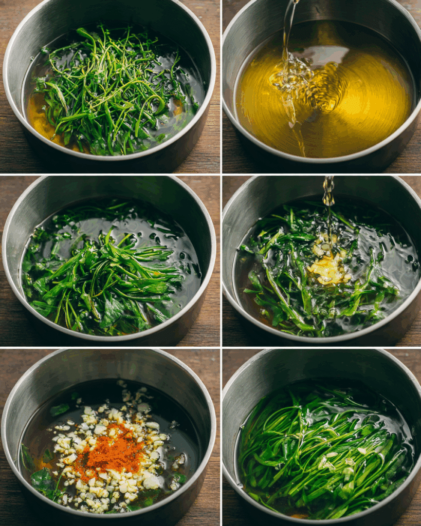 Cooking process of Clear Soup with Water Spinach