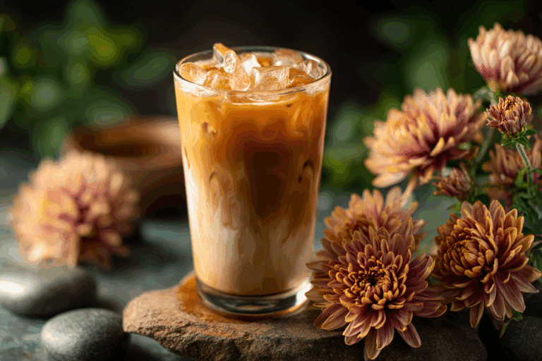 Glass of Thai Chrysanthemum Milk Tea with crushed ice