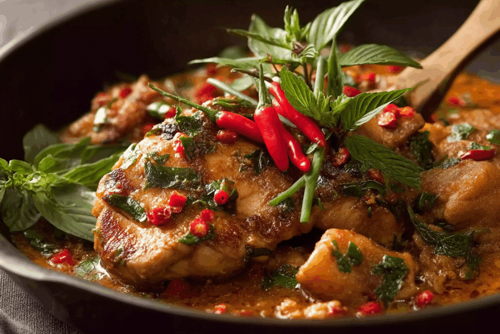 Thai Chicken with Red Sauce served over jasmine rice