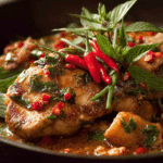 Thai Chicken with Red Sauce served over jasmine rice
