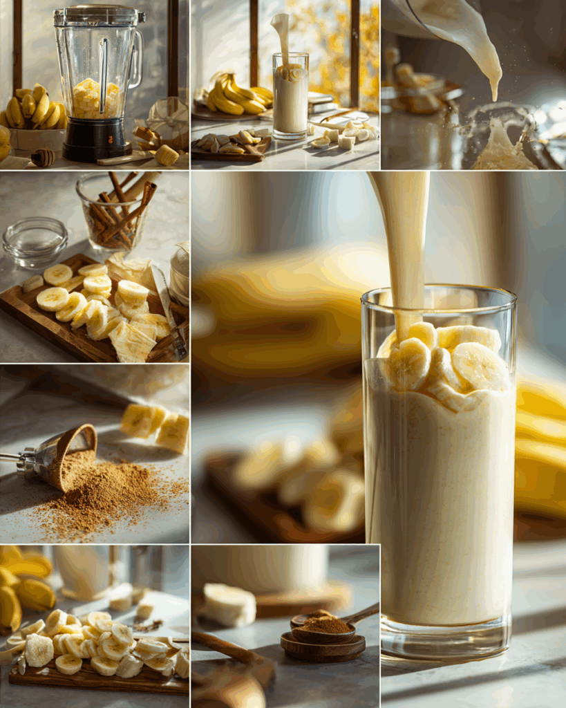 Blending Thai banana smoothie ingredients in a blender