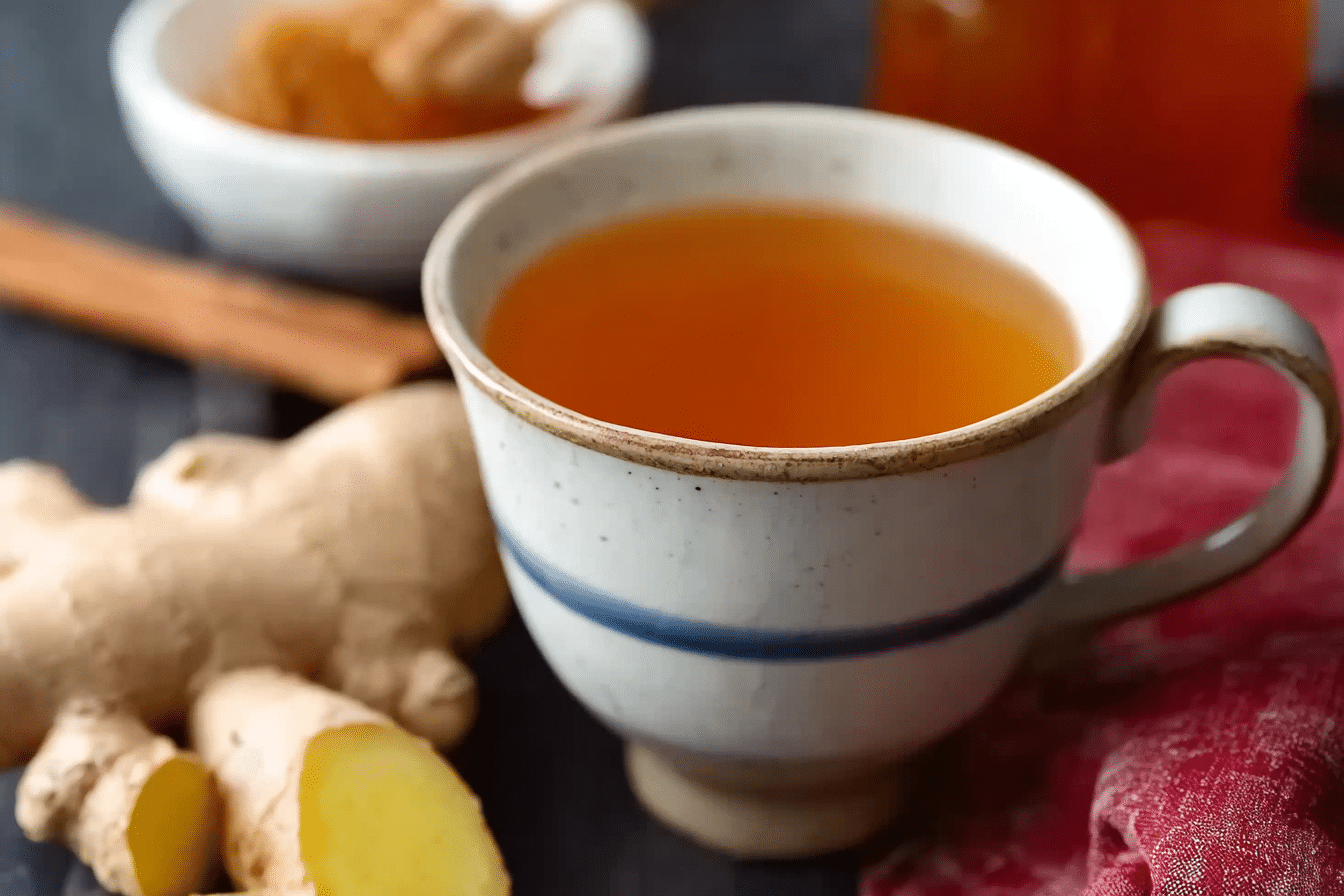 Cup of Thai Ginger Tea with lemon and honey
