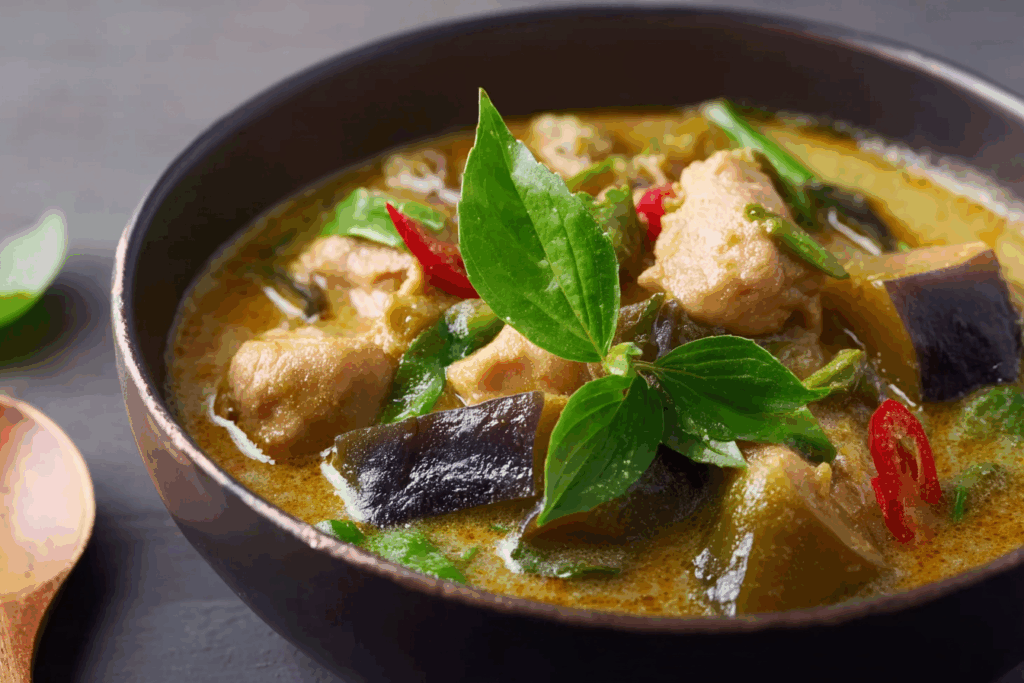Thai Chicken and Eggplant Curry served with jasmine rice.