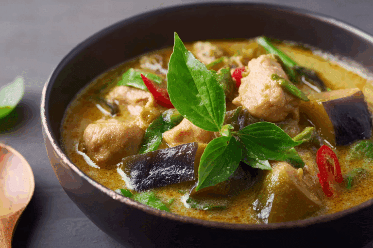 Thai Chicken and Eggplant Curry served with jasmine rice.