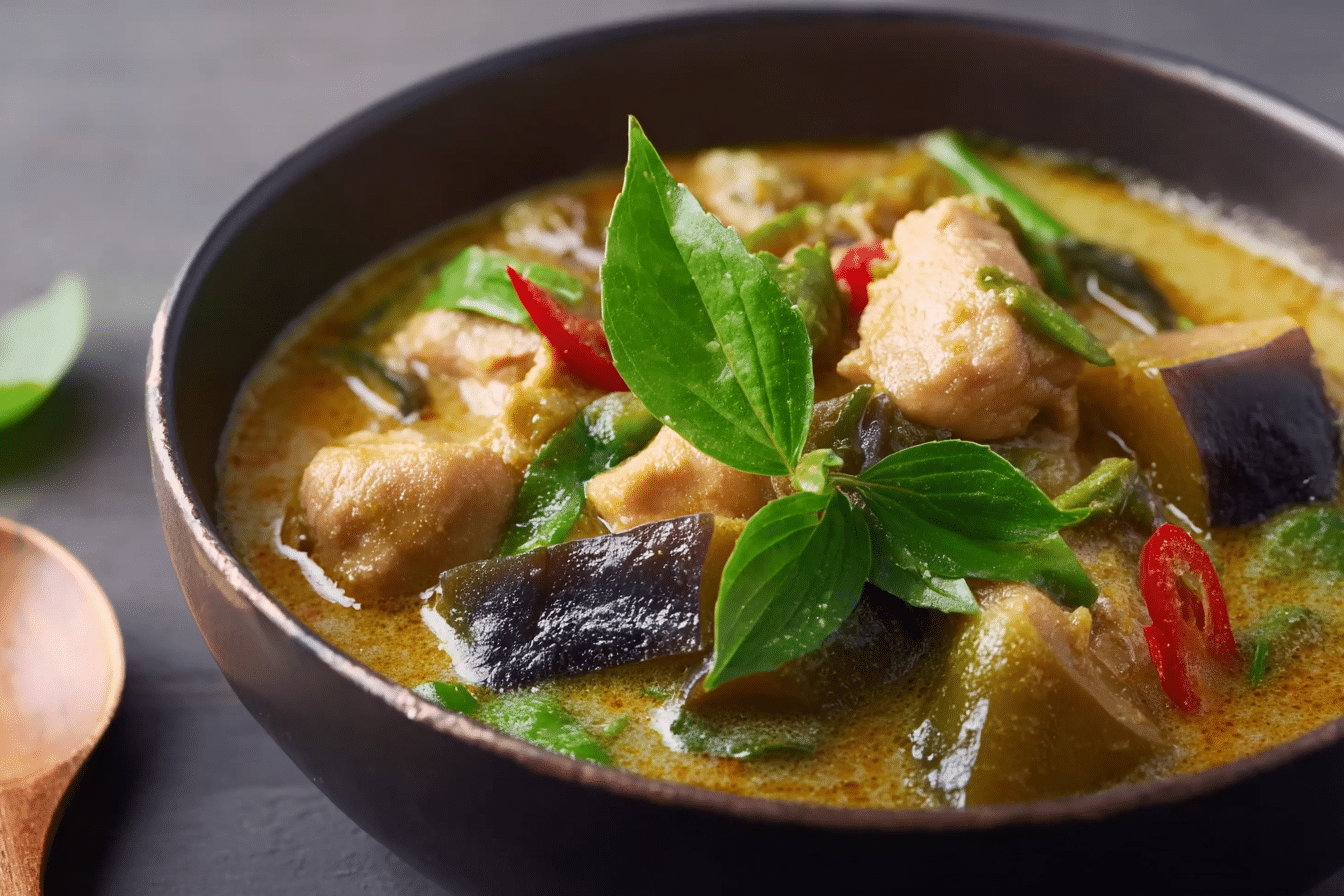 Thai Chicken and Eggplant Curry served with jasmine rice.