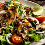 Authentic Thai Mushroom Salad served with herbs and lime