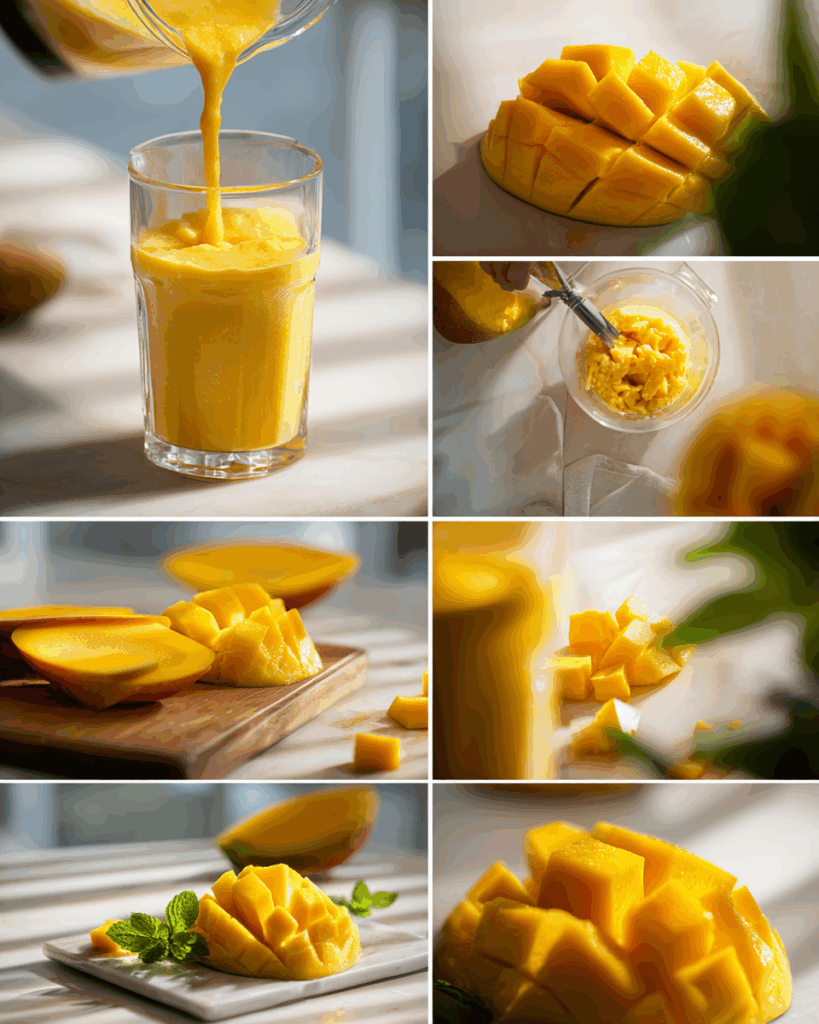 Blending mango for Thai Mango Shake Recipe