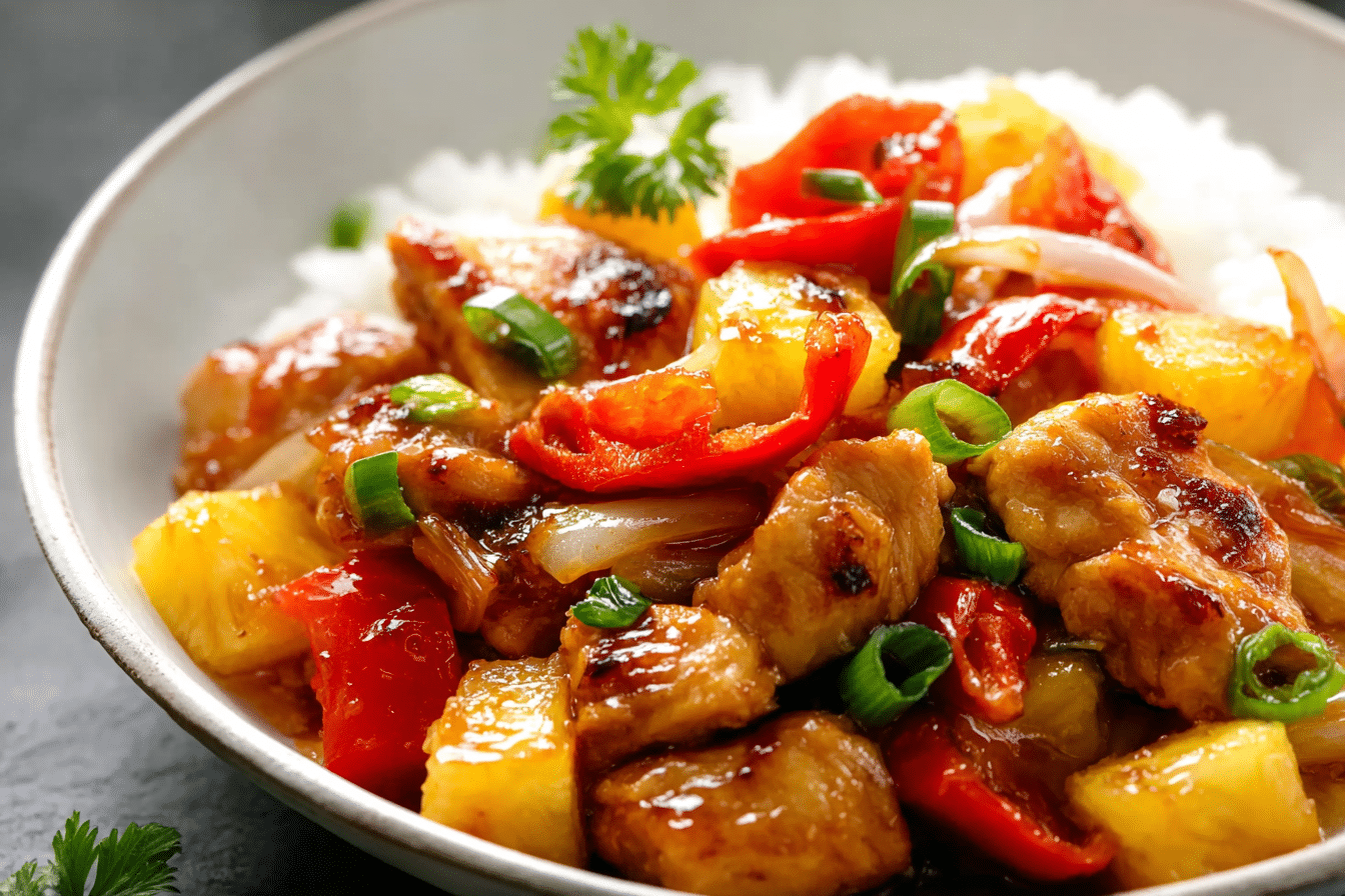 Thai Chicken Pineapple Stir-Fry served with rice