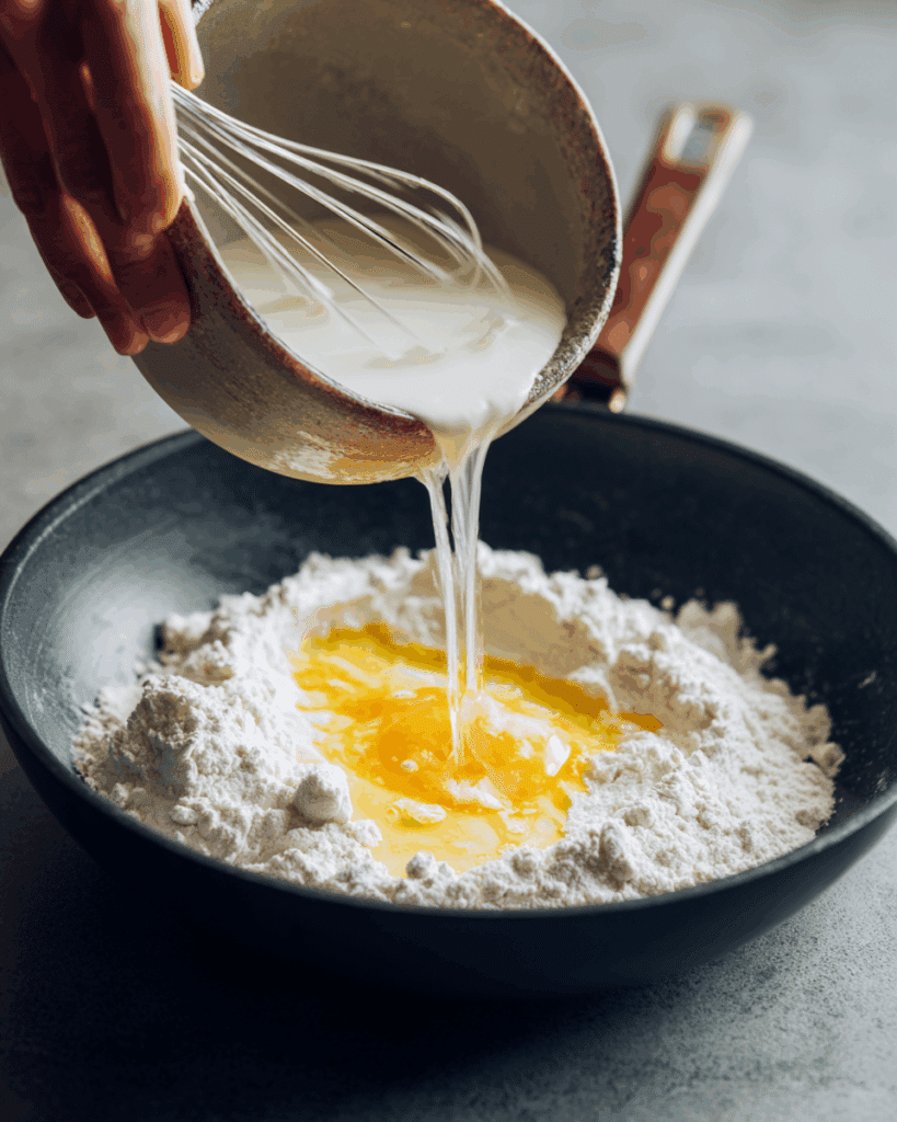 Batter cooking on skillet for Thai Rice Flour Pancakes with Palm Sugar