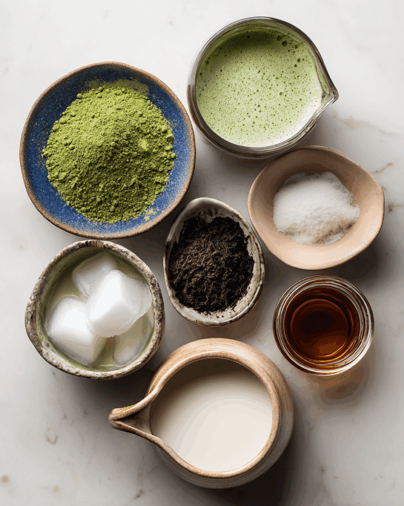 Ingredients for making Thai Iced Coconut Matcha Latte.