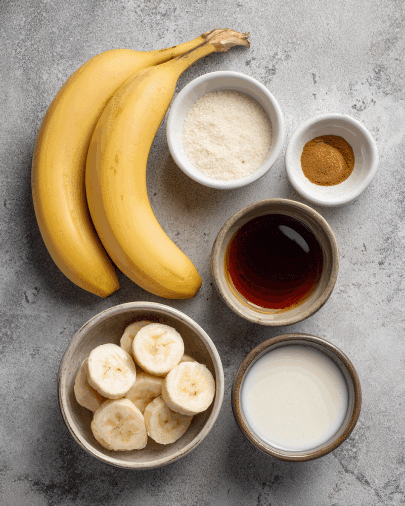 Ingredients for Thai banana smoothie arranged neatly