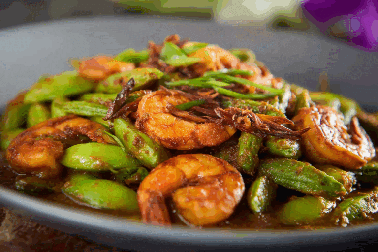 Thai Stink Beans with Shrimp served with rice