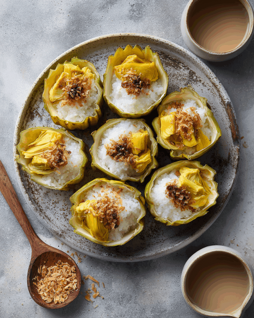 Traditional Thai Jackfruit Sticky Rice with sesame seeds topping