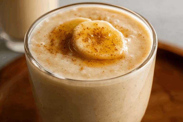 Delicious Thai banana smoothie served in a chilled glass