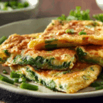 Thai Cha Om Omelette served with rice and cucumber slices