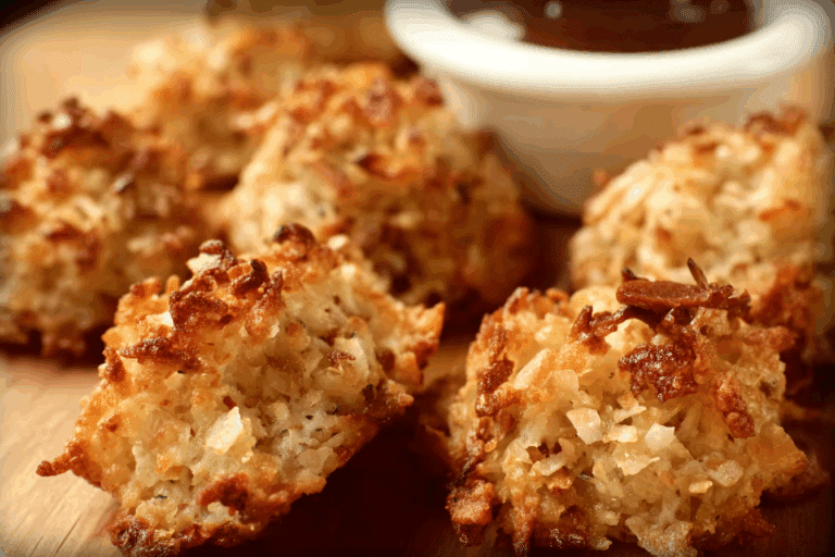 Thai Coconut and Cocoa Macaroons on a plate with coconut flakes and lime