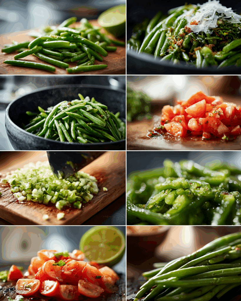 Making Thai Long Bean Salad using a mortar and pestle.