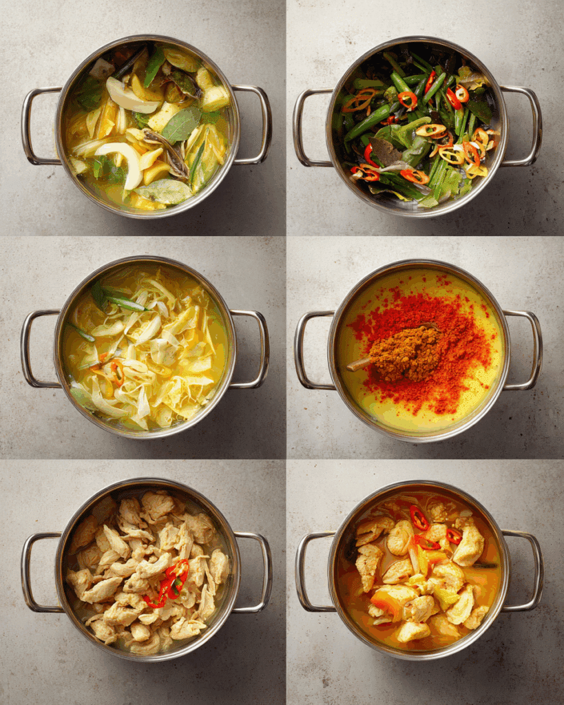 Thai Jungle Curry with Chicken cooking in a wok