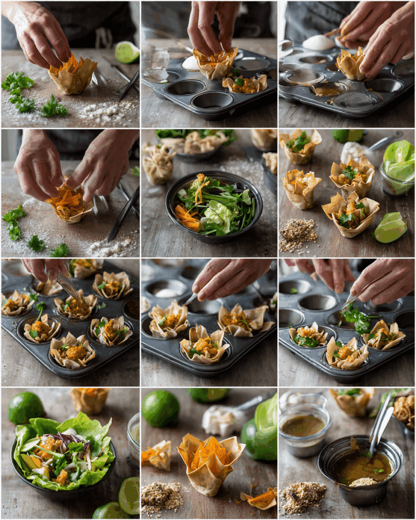 Making Thai Chicken Salad Wonton Cups step by step