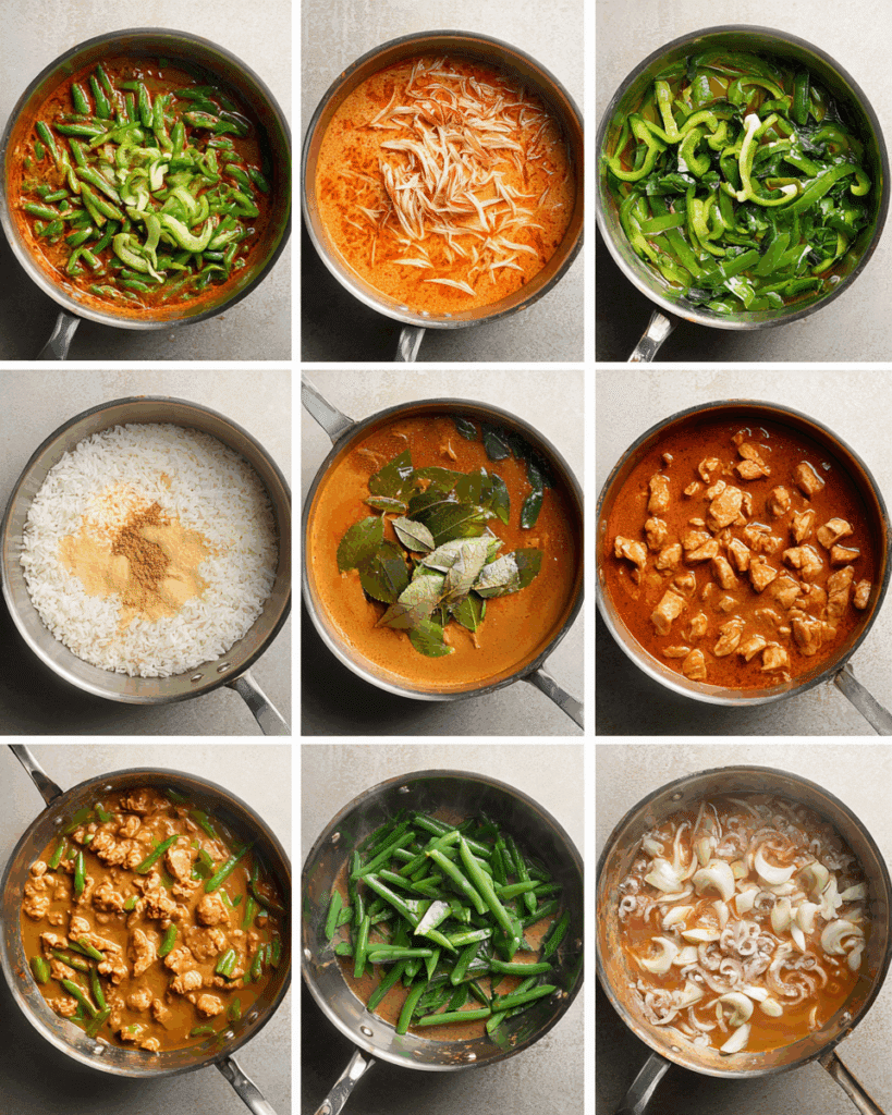 Panang Curry cooking in a skillet on the stove.