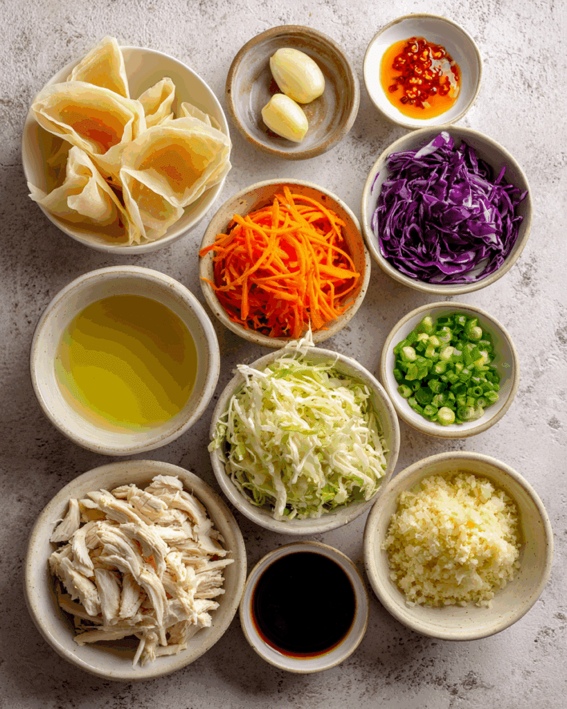 Ingredients for Thai Chicken Salad Wonton Cups