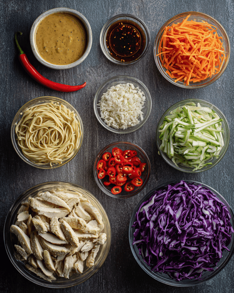 Ingredients for Thai Satay Chicken Noodle Salad