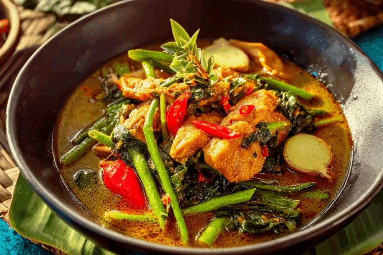 Thai Jungle Curry with Chicken served with jasmine rice