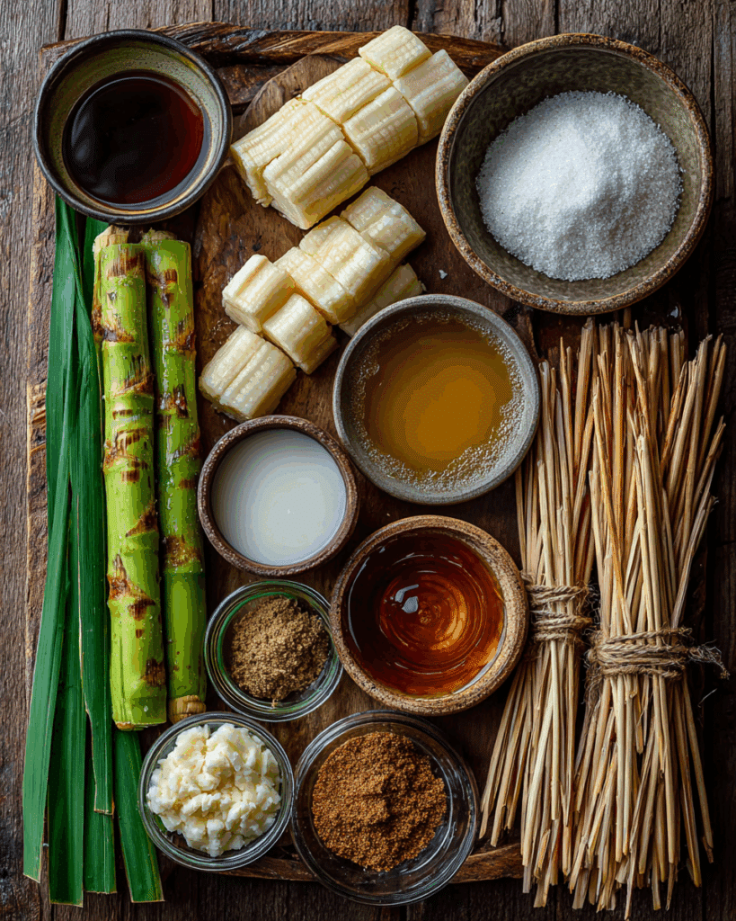 Ingredients for making Thai Grilled Bananas With Coconut Caramel Sauce.