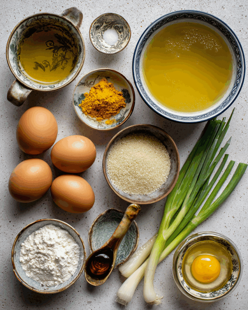 Ingredients for Egg Drop Soup on a countertop.